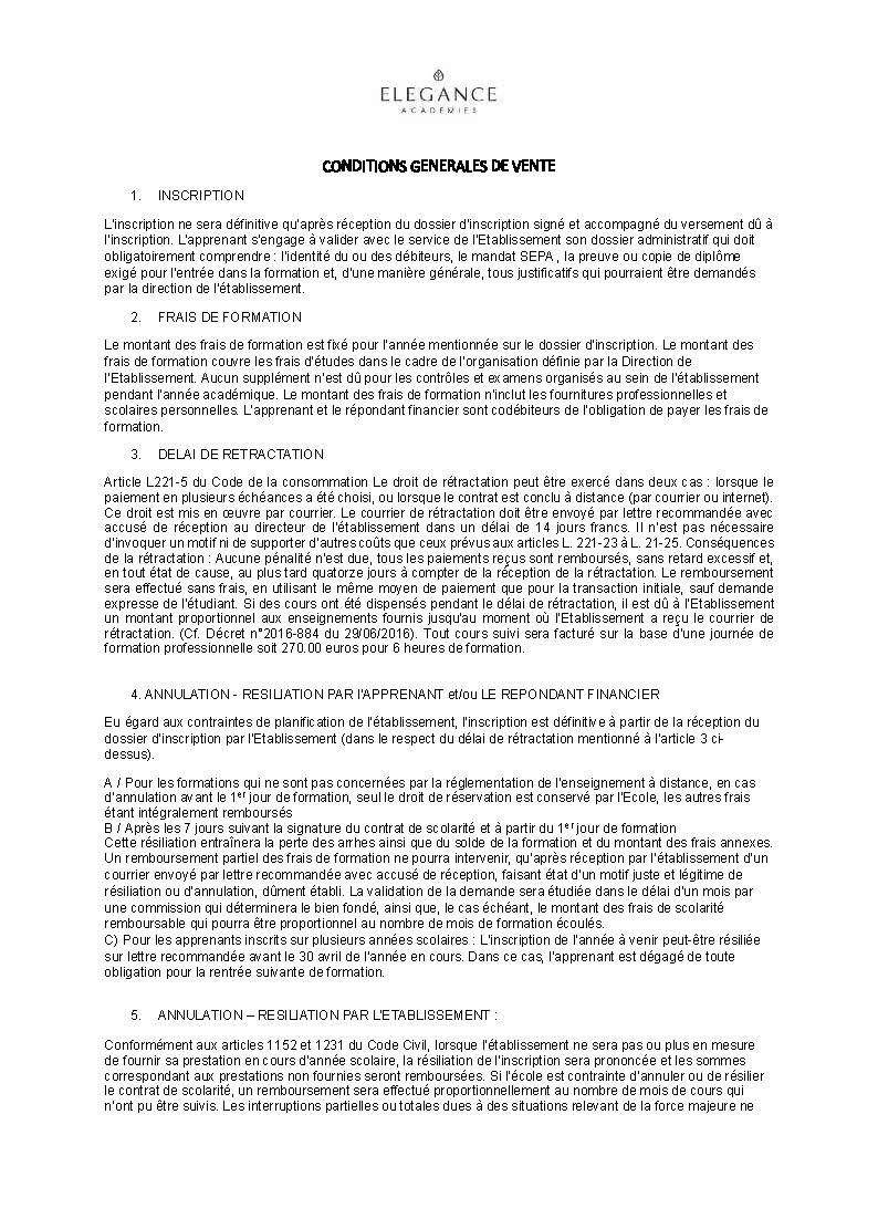 CONDITIONS GENERALES DE VENTE FORMATIONS PRO 2026 Page 1